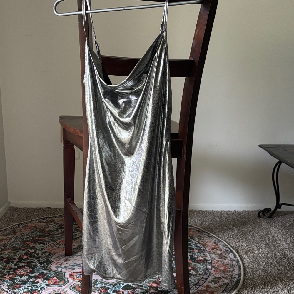 Silver Metallic Slip Dress